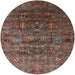 Round Mid-Century Modern Dark Almond Brown Oriental Rug, urb1980