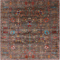 Square Mid-Century Modern Dark Almond Brown Oriental Rug, urb1980
