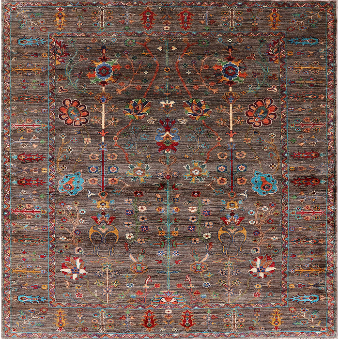 Square Mid-Century Modern Dark Almond Brown Oriental Rug, urb1980