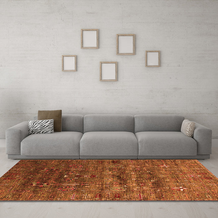 Machine Washable Oriental Orange Industrial Area Rugs in a Living Room, wshurb1980org