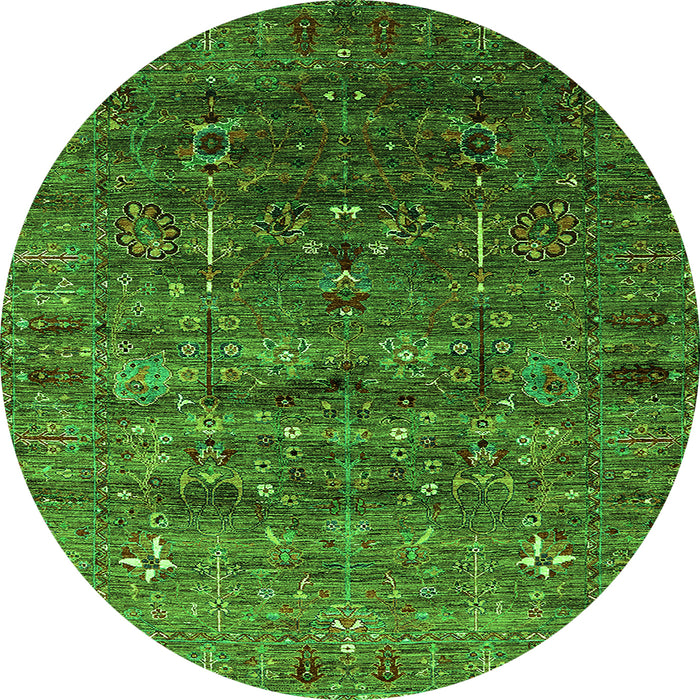 Round Machine Washable Oriental Green Industrial Area Rugs, wshurb1980grn