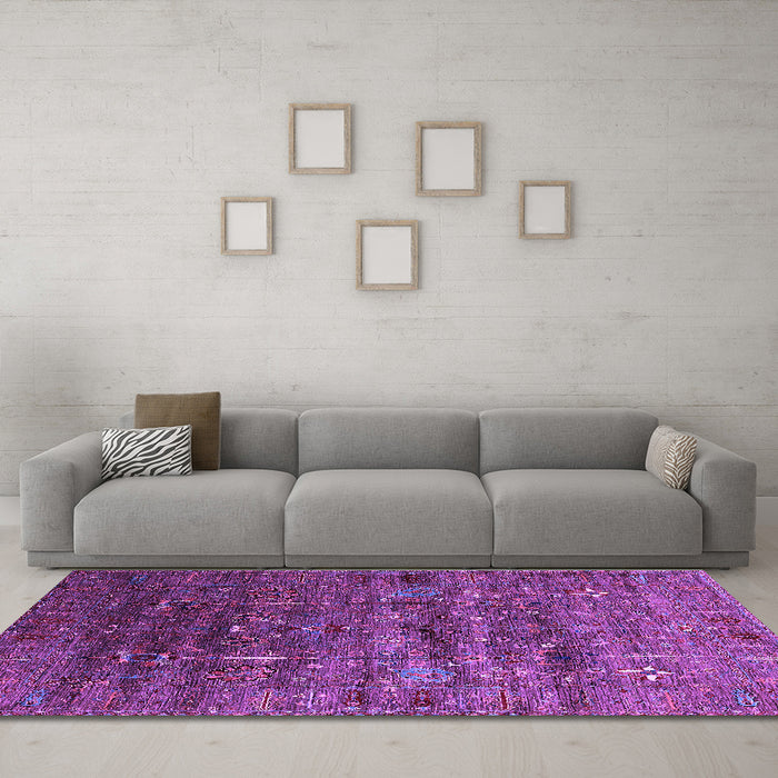 Machine Washable Oriental Purple Industrial Area Rugs in a Living Room, wshurb1980pur