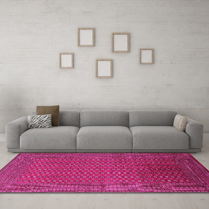 Machine Washable Oriental Pink Industrial Rug in a Living Room, wshurb1981pnk