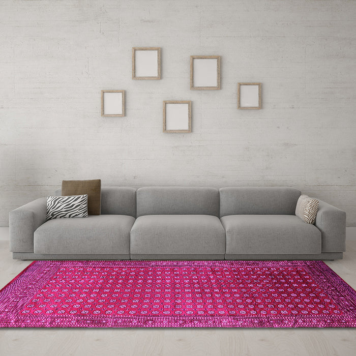 Machine Washable Oriental Pink Industrial Rug in a Living Room, wshurb1982pnk