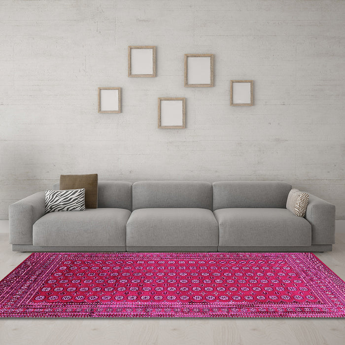 Machine Washable Oriental Pink Industrial Rug in a Living Room, wshurb1983pnk
