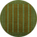 Round Machine Washable Oriental Green Industrial Area Rugs, wshurb1984grn