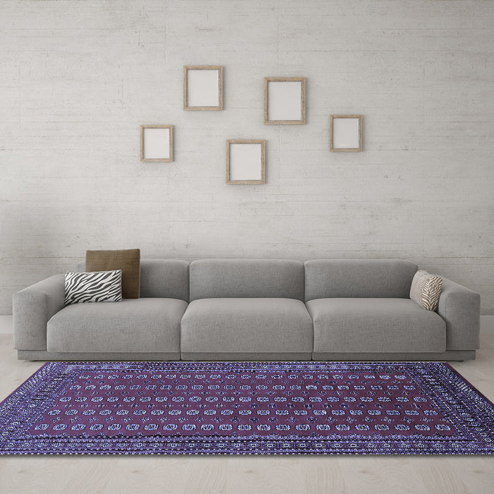 Machine Washable Oriental Blue Industrial Rug in a Living Room, wshurb1984blu