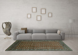 Machine Washable Oriental Turquoise Industrial Area Rugs in a Living Room,, wshurb1985turq