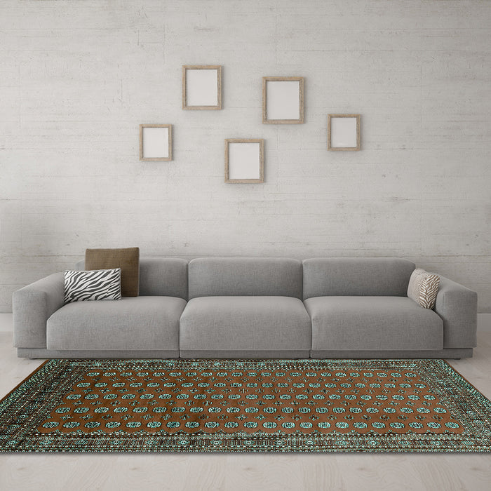 Machine Washable Oriental Turquoise Industrial Area Rugs in a Living Room,, wshurb1985turq