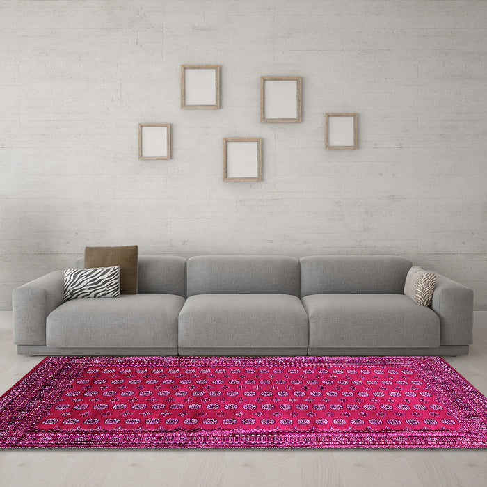 Machine Washable Oriental Pink Industrial Rug in a Living Room, wshurb1985pnk