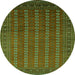 Round Machine Washable Oriental Green Industrial Area Rugs, wshurb1985grn