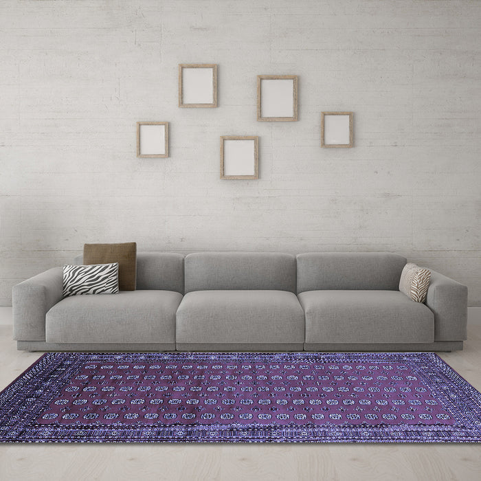 Machine Washable Oriental Blue Industrial Rug in a Living Room, wshurb1985blu