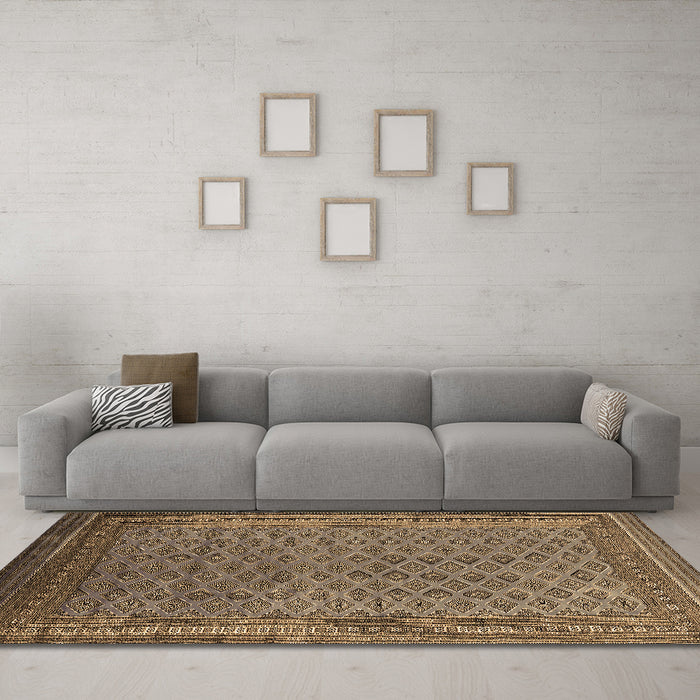 Machine Washable Oriental Brown Industrial Rug in a Living Room,, wshurb1986brn