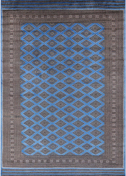 Mid-Century Modern Koi Blue Oriental Rug, urb1986