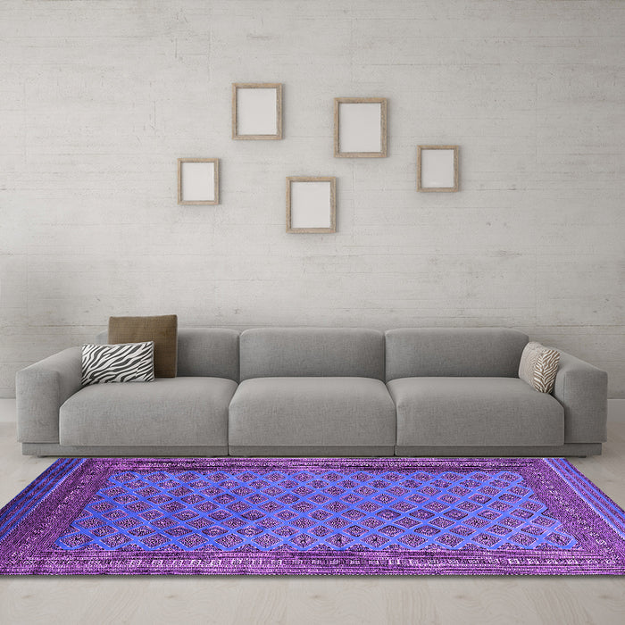 Machine Washable Oriental Purple Industrial Area Rugs in a Living Room, wshurb1986pur