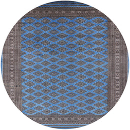 Round Machine Washable Industrial Modern Koi Blue Rug, wshurb1986