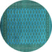 Round Machine Washable Oriental Turquoise Industrial Area Rugs, wshurb1986turq