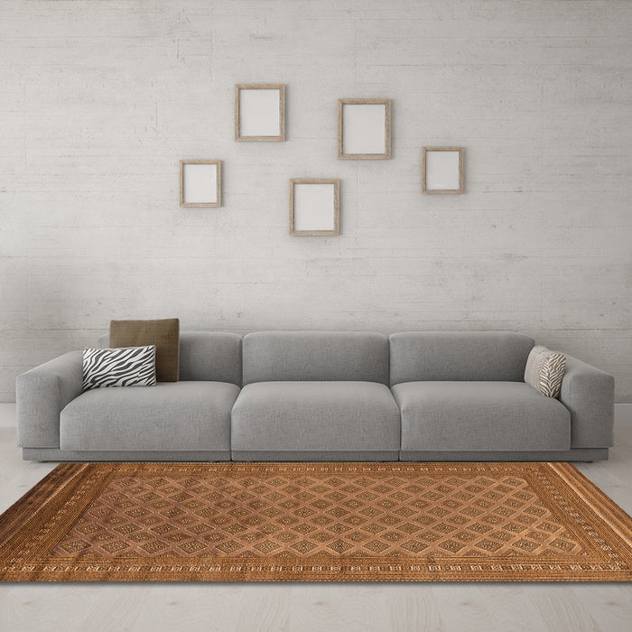 Machine Washable Oriental Orange Industrial Area Rugs in a Living Room, wshurb1986org