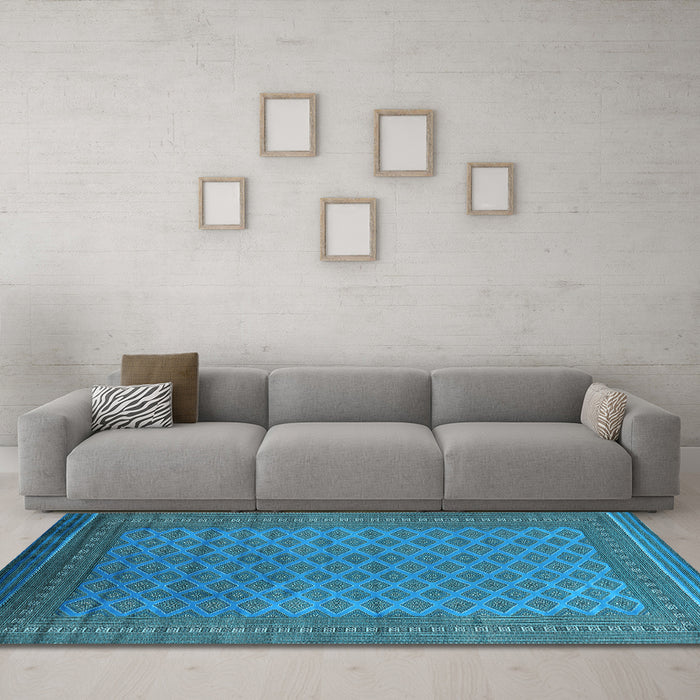 Machine Washable Oriental Light Blue Industrial Rug in a Living Room, wshurb1986lblu
