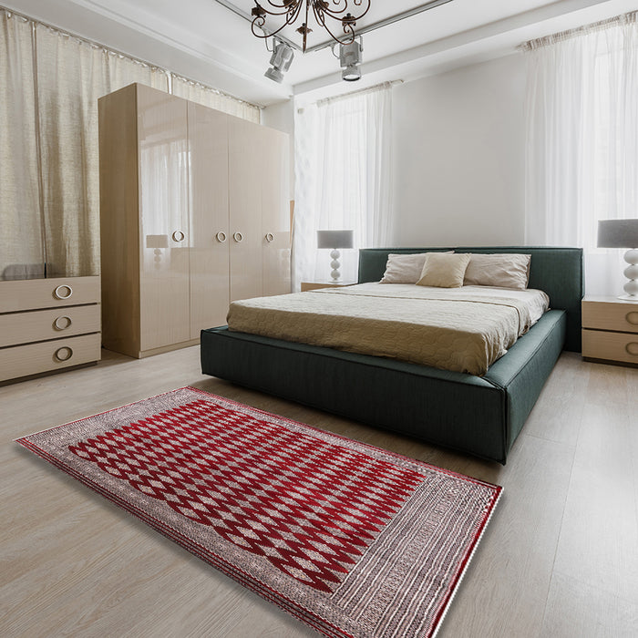 Machine Washable Industrial Modern Red Rug in a Bedroom, wshurb1987