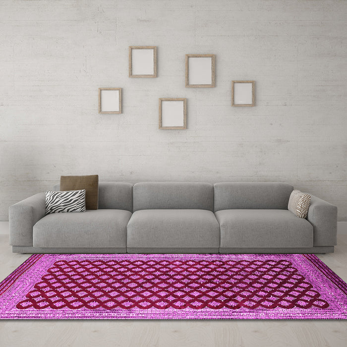 Machine Washable Oriental Pink Industrial Rug in a Living Room, wshurb1987pnk