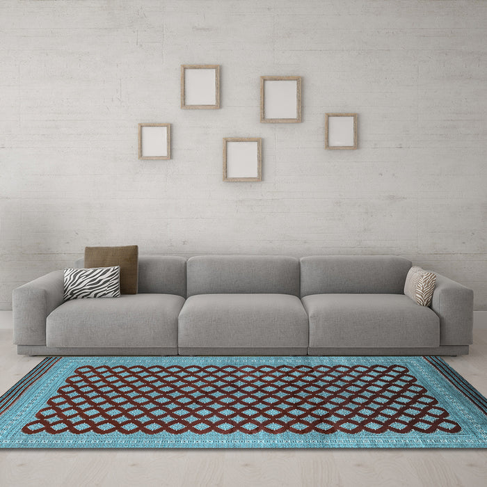 Machine Washable Oriental Light Blue Industrial Rug in a Living Room, wshurb1987lblu