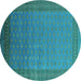 Round Machine Washable Oriental Turquoise Industrial Area Rugs, wshurb1988turq