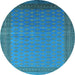 Round Machine Washable Oriental Light Blue Industrial Rug, wshurb1988lblu