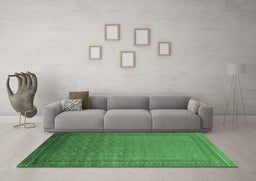 Machine Washable Oriental Emerald Green Industrial Area Rugs in a Living Room,, wshurb1988emgrn