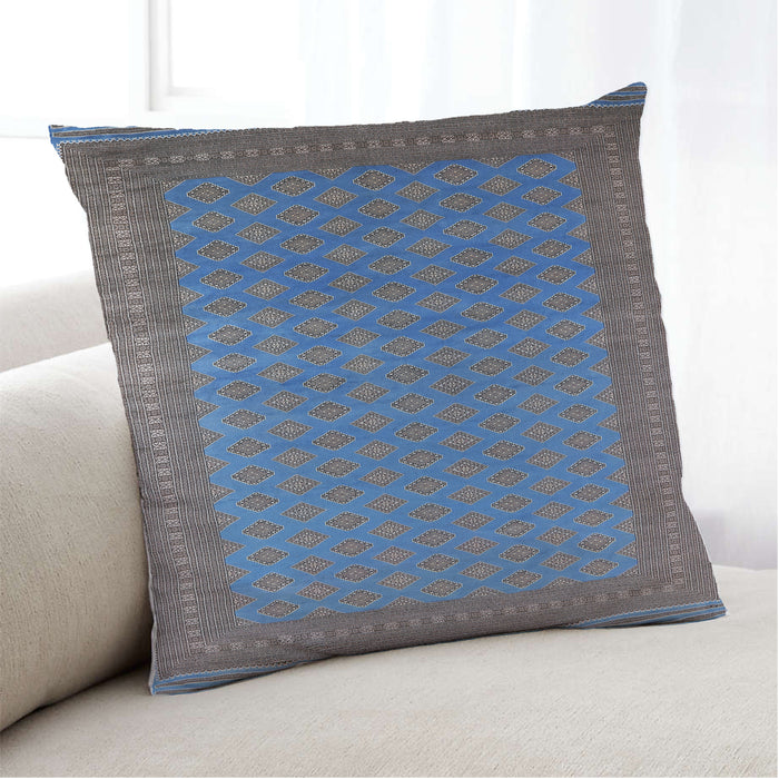 Lifestyle Image of Mid-Century Modern Urban Square Koi Blue Throw Pillow, 18 inch by 18 inch, pwurb1988