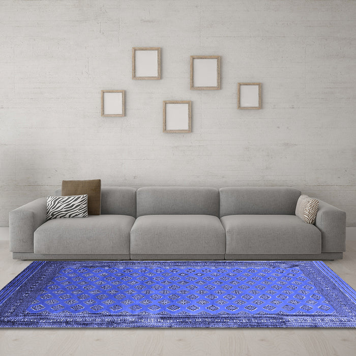 Machine Washable Oriental Blue Industrial Rug in a Living Room, wshurb1988blu