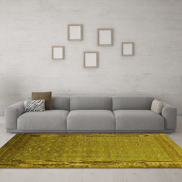 Machine Washable Oriental Yellow Industrial Rug in a Living Room, wshurb1988yw