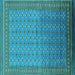 Square Machine Washable Oriental Turquoise Industrial Area Rugs, wshurb1989turq