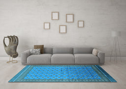 Machine Washable Oriental Light Blue Industrial Rug in a Living Room, wshurb1989lblu