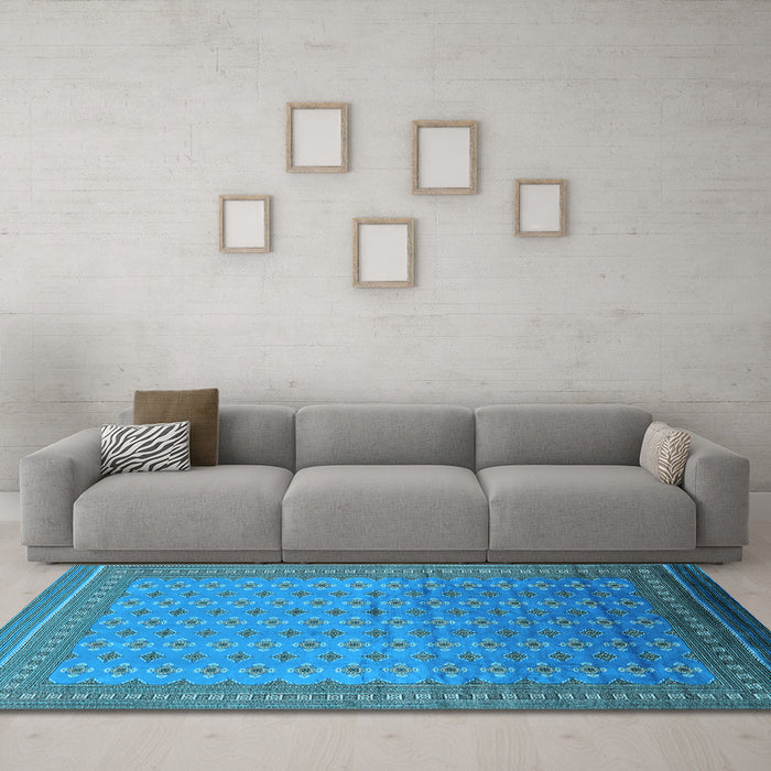 Machine Washable Oriental Light Blue Industrial Rug in a Living Room, wshurb1989lblu