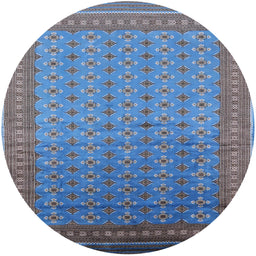 Round Mid-Century Modern Iceberg Blue Oriental Rug, urb1989