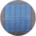 Round Mid-Century Modern Iceberg Blue Oriental Rug, urb1989