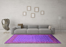 Machine Washable Oriental Pink Industrial Rug in a Living Room, wshurb1989pnk