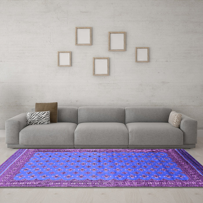 Machine Washable Oriental Purple Industrial Area Rugs in a Living Room, wshurb1989pur