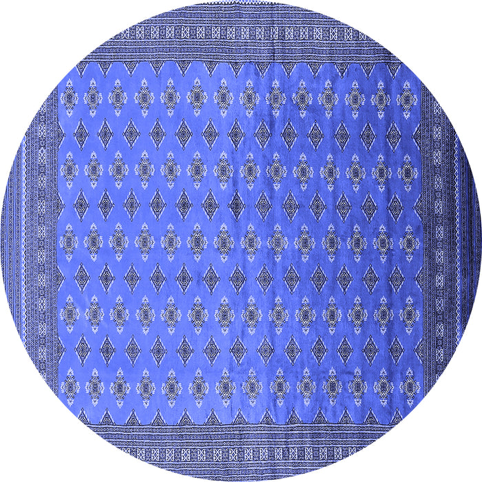 Round Machine Washable Oriental Blue Industrial Rug, wshurb1989blu