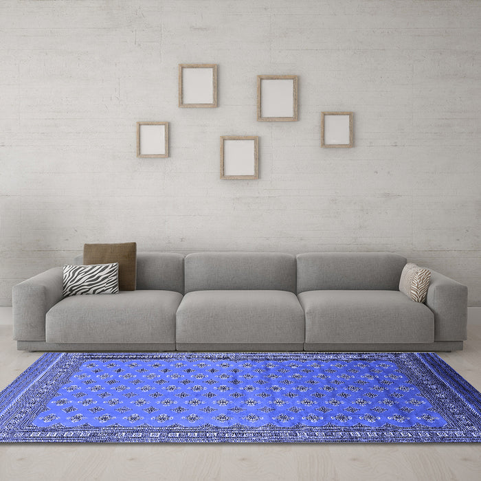 Machine Washable Oriental Blue Industrial Rug in a Living Room, wshurb1989blu