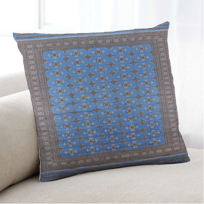 Lifestyle Image of Mid-Century Modern Urban Square Blue Throw Pillow, 18 inch by 18 inch, pwurb1990