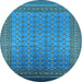 Round Machine Washable Oriental Light Blue Industrial Rug, wshurb1990lblu