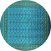 Round Machine Washable Oriental Turquoise Industrial Area Rugs, wshurb1990turq