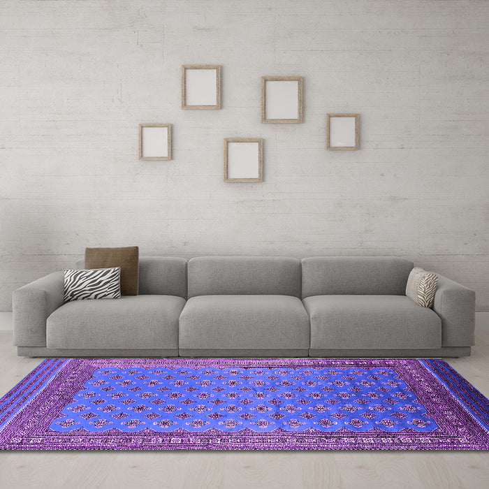 Machine Washable Oriental Purple Industrial Area Rugs in a Living Room, wshurb1990pur