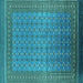 Square Machine Washable Oriental Turquoise Industrial Area Rugs, wshurb1990turq