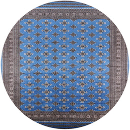 Round Mid-Century Modern Blue Oriental Rug, urb1990