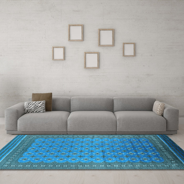 Machine Washable Oriental Light Blue Industrial Rug in a Living Room, wshurb1990lblu