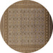 Round Machine Washable Oriental Brown Industrial Rug, wshurb1991brn