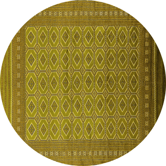 Round Machine Washable Oriental Yellow Industrial Rug, wshurb1991yw